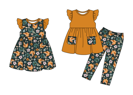 25.5.9 custom each style moq 5eta 4-6week Sibling Sister hen floral baby girl pants sets and dress match family design