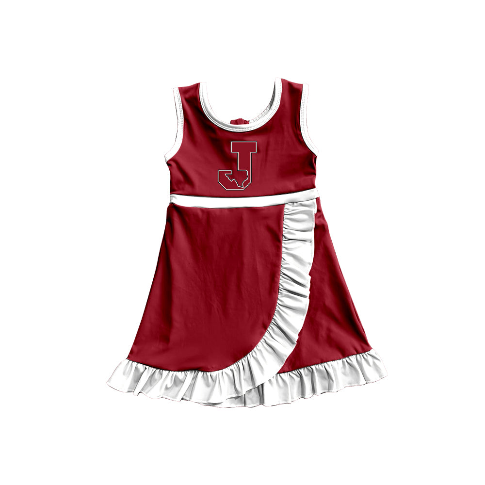 Custom moq 5 mix size milk silk summer teams Baby Girls Red White Scallop Sleeveless Yoga Knee Length Dress