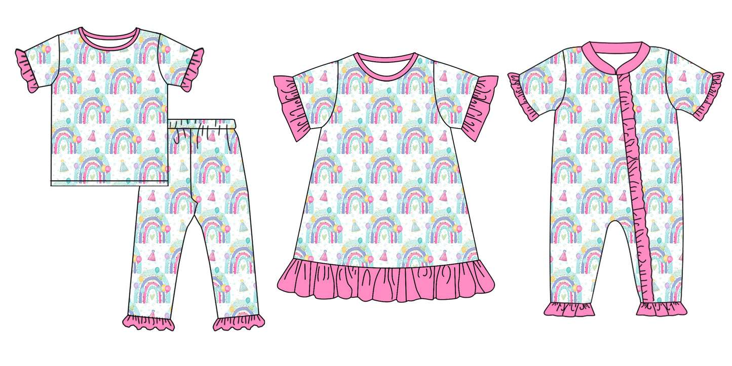 11.30 custom each style moq 5eta 4-6week Sibling Sister rainbow baby girl sets and dress and rompers match family design