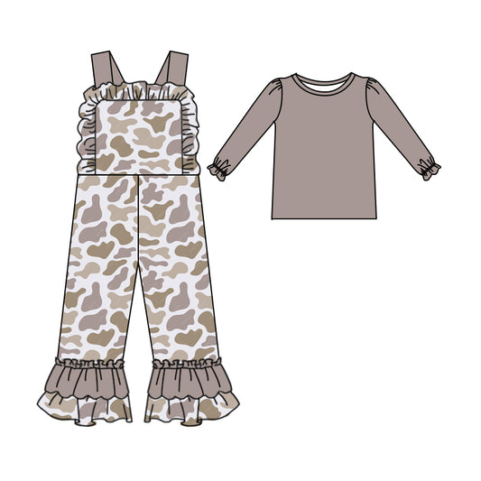 9.16 custom each style moq 5eta 4-6week baby girls clothes camouflage long sleeve suspender jumpsuit sets