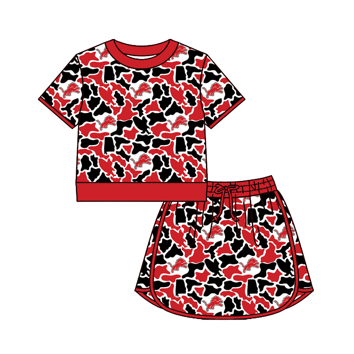 Custom moq 5 mix size summer teams Baby Girls Short Sleeved Camouflage Top And Skirt Set