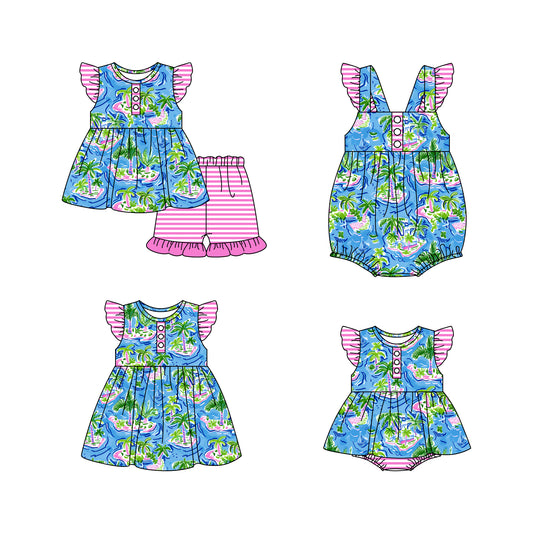 11.18 custom each style moq 5eta 4-6week Sibling Sister pattern baby girl short sleeve shorts sets and girls romper and boy romper and dress match design