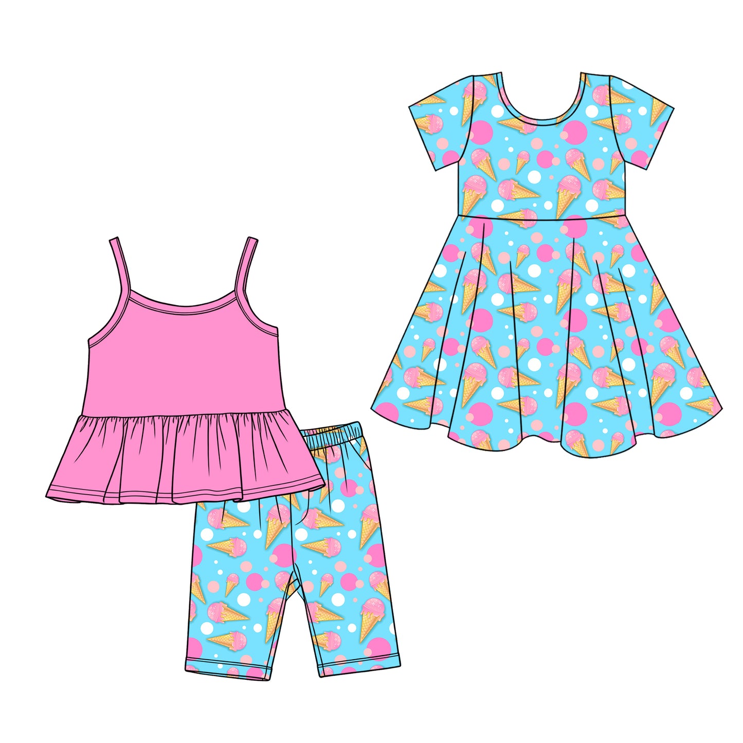 Custom moq 5 mix size Sibling Baby Girl's Blue sleeveless Top And Shorts Set Cute Dress for Summer