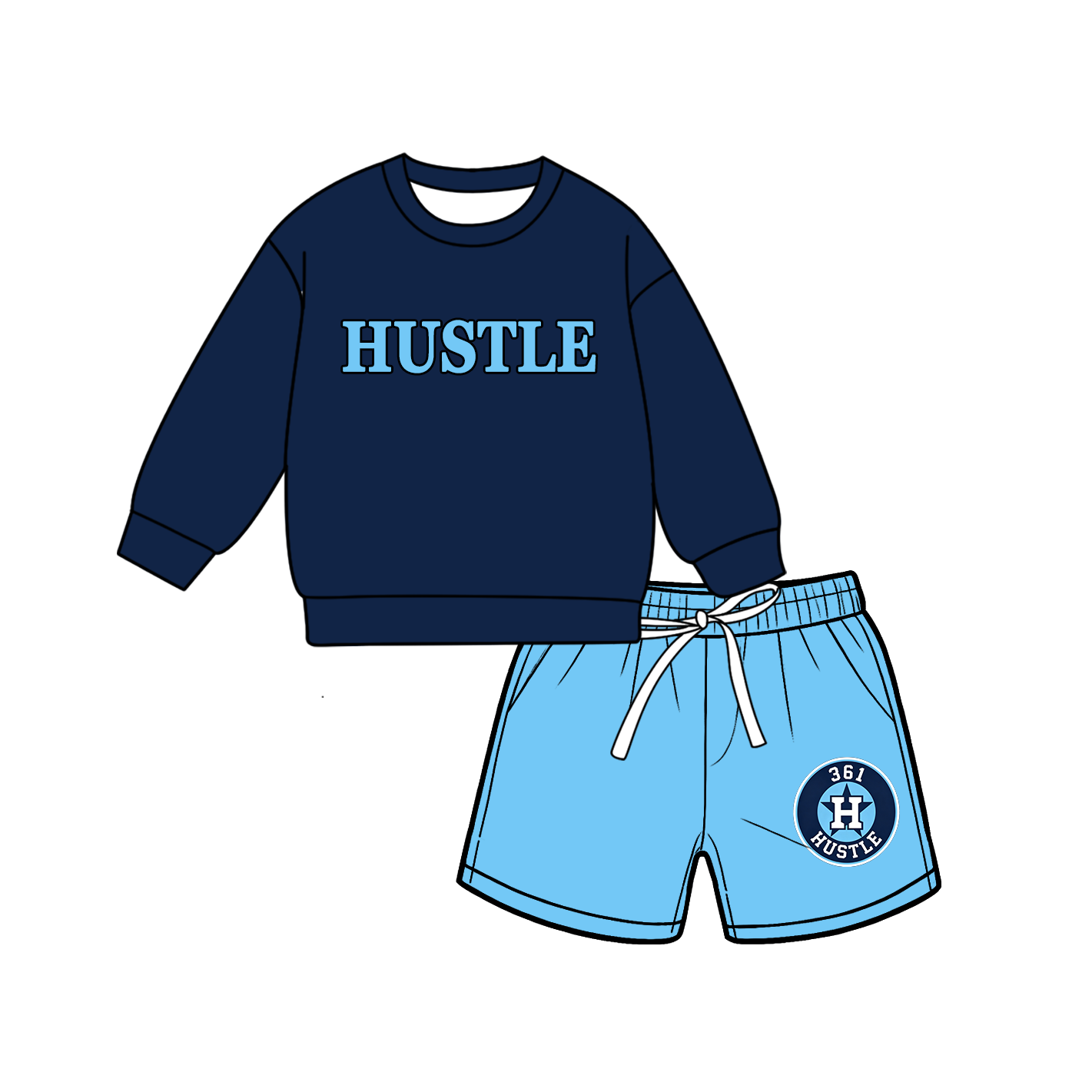 custom moq 5 mix size MSD071003 Baby Kids Long Sleeve Top Drawstring Shorts Team Clothes Set
