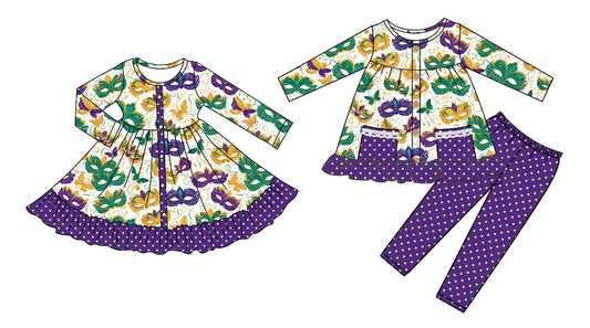 25.9.4 custom each style moq 5eta 4-6week Sibling Sisters mardi gras baby girl long sleeve pants sets and dress match family design