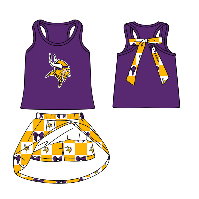 Custom moq 5 mix size milk silk summer teams Yellow Checked Baby Girl Purple Sleeveless Top Skirt Short Set Dress And Shorts Yoga Outfit Boy's Top Shorts Set Romper