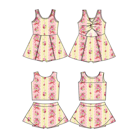 3.3 custom each style moq 5eta 4-6week Sibling Sister baby Girls clothes floral Short Sleeve yoga dress match family design