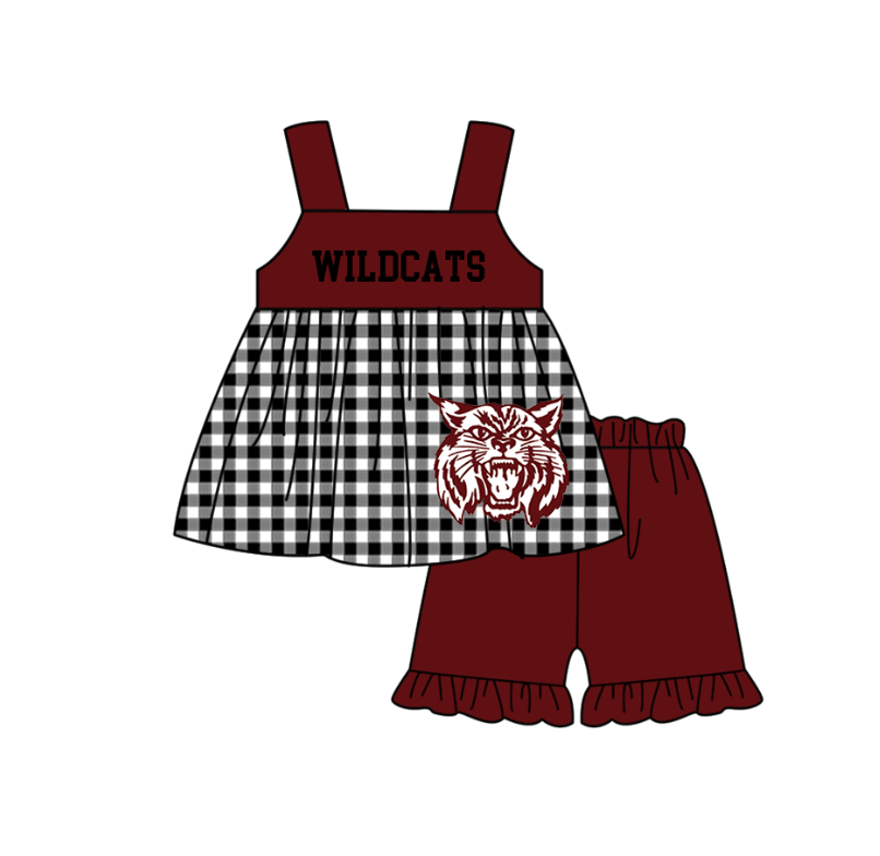 Custom moq 5 mix size milk silk summer teams baby girl boys clothes Dark Red Black and white checkered short sleeve shorts sets 3 and dress and rompers 2 series