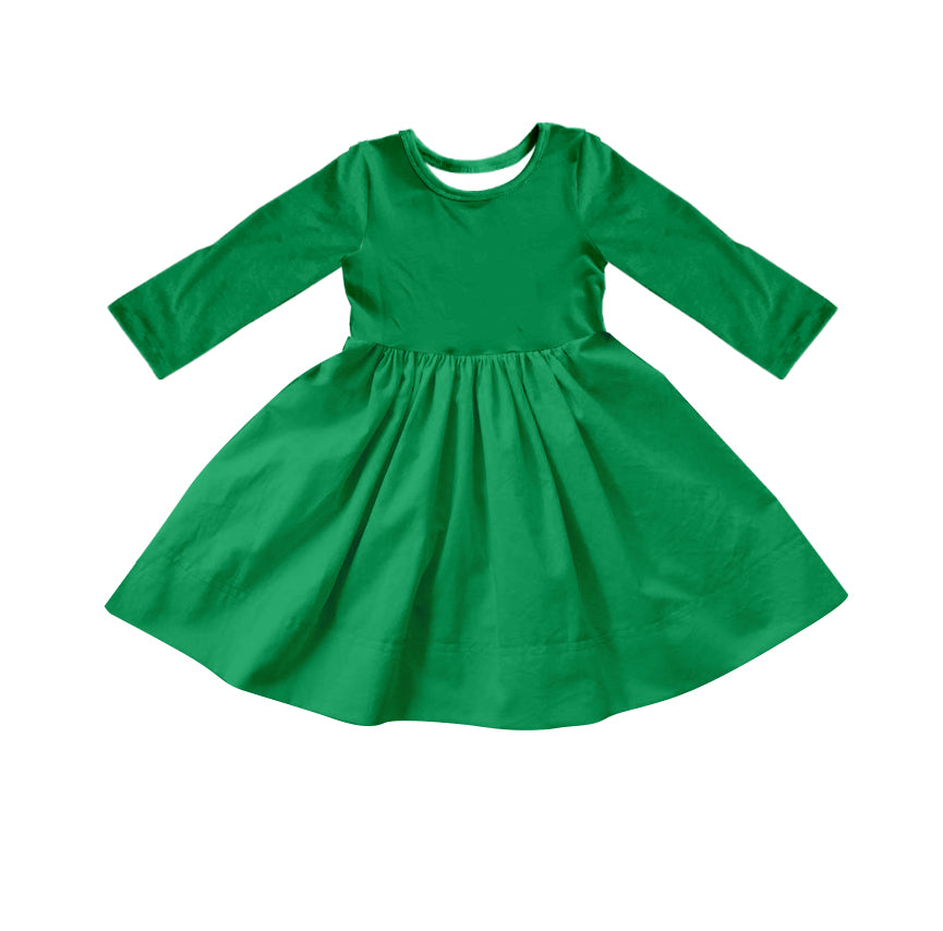 Custom moq 5 Girls Blank Cotton Long Sleeve Dress Christmas Green Long Sleeve Dress