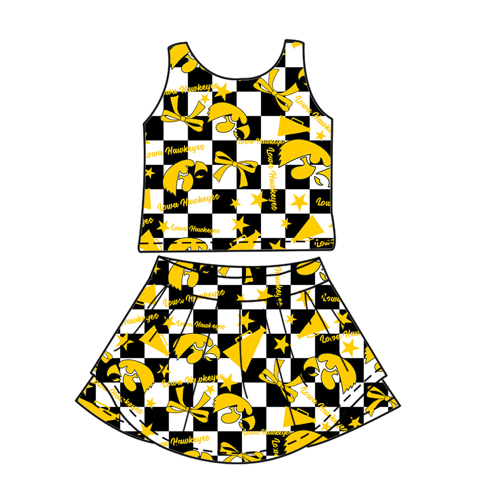 Custom moq 5 mix size milk silk summer teams baby girls clothes team bow yellow sleeveless skirts sets and dress 1 and dress 2 and dress 3-25.6.30