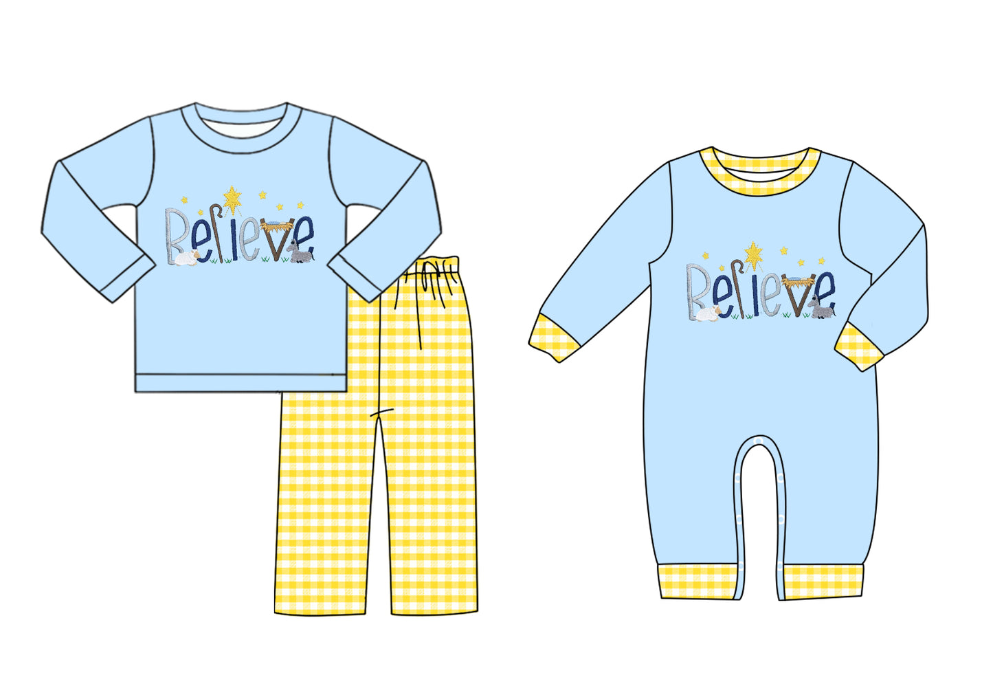 25.6.5 custom each style moq 5eta 4-6week Sibling Sisters Believe baby boy long sleeve pants sets and rompers match family design