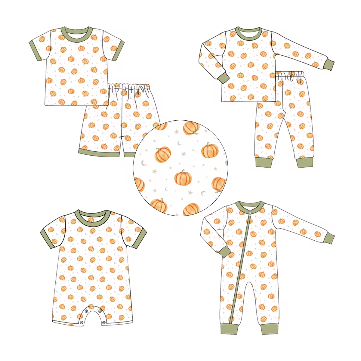 custom moq 3 each mix size eta 6-8weeks  Pumpkin-Stars and Moon Green Mixed Set