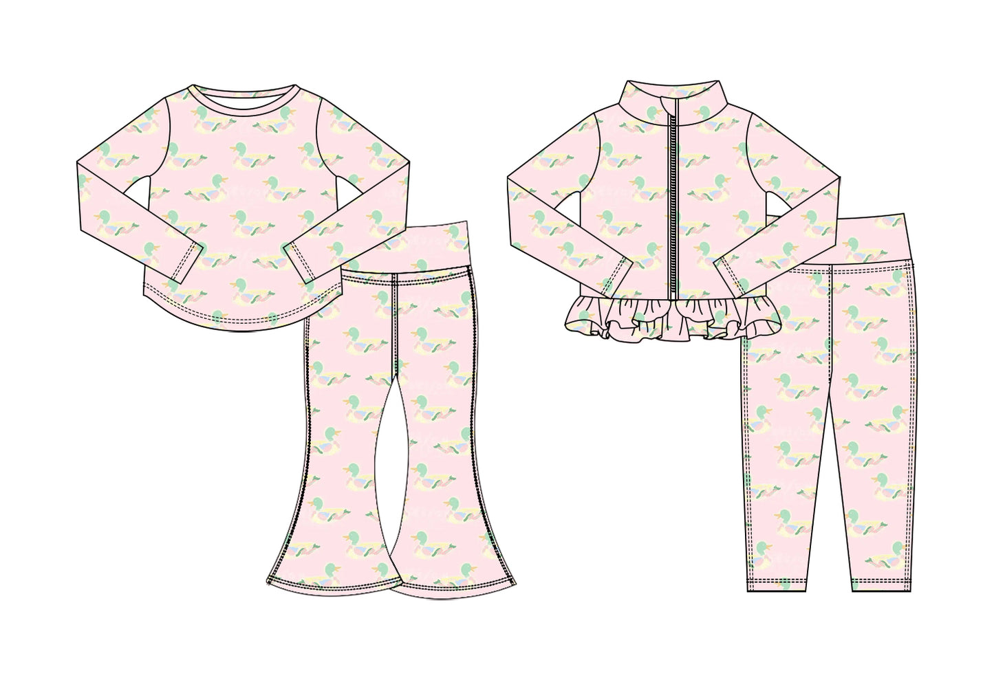 25.11.1 custom each style moq 5 eta 6-8week Sibling Sisters duck baby girl long sleeve pants sets 2 match family design