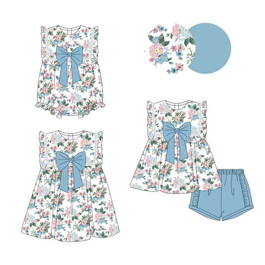 3.28 custom each style moq 5eta 4-6week Sibling Sisters floral baby girl short sleeve shorts sets and dress and rompers match family design