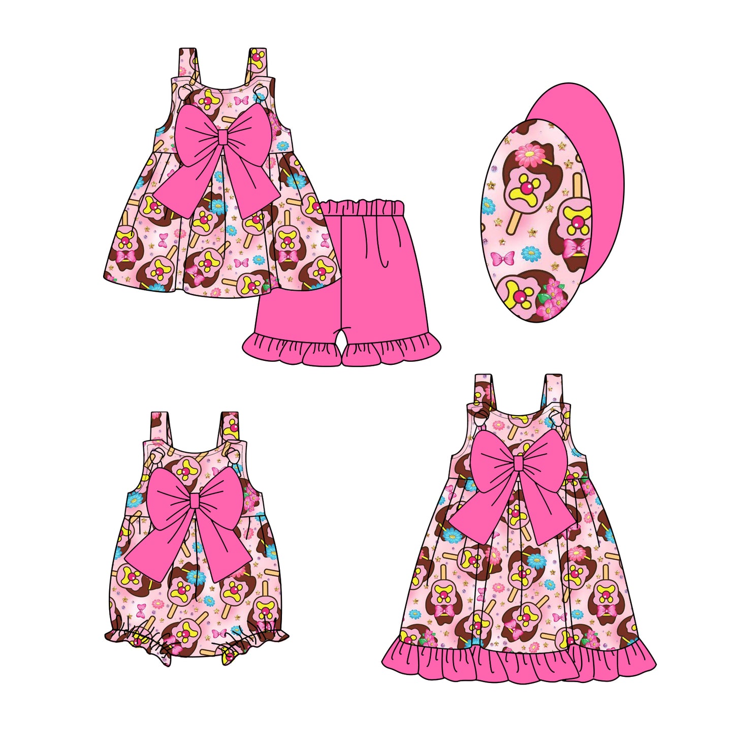 2.28 custom each style moq 5eta 4-6week Sibling Sister baby girl short sleeve shorts sets and dress and rompers match family design