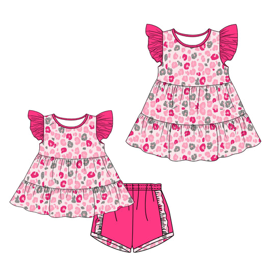 26.1.19 custom each style moq 5 eta 6-8week Sibling Sister leopard baby short sleeve shorts sets and dress match design