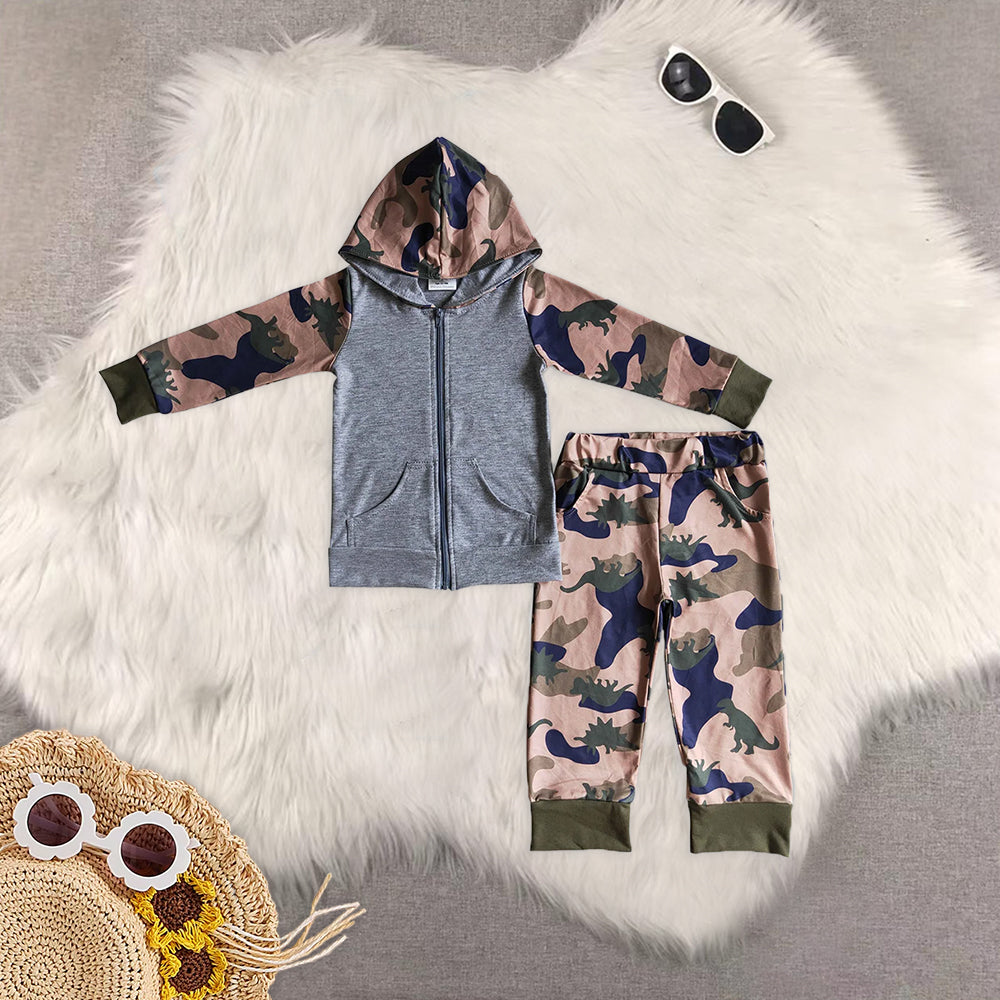 RTS NO MOQ baby boy clothes camouflage hooded long sleeve pants Sets