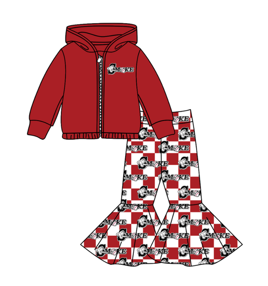 Custom moq 5 mix size milk silk summer teams baby girls clothes red hooded long sleeve pants sets-25.10.31