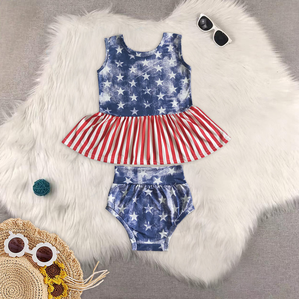 RTS NO MOQ baby girls clothes 4th of july short sleeve briefs sets