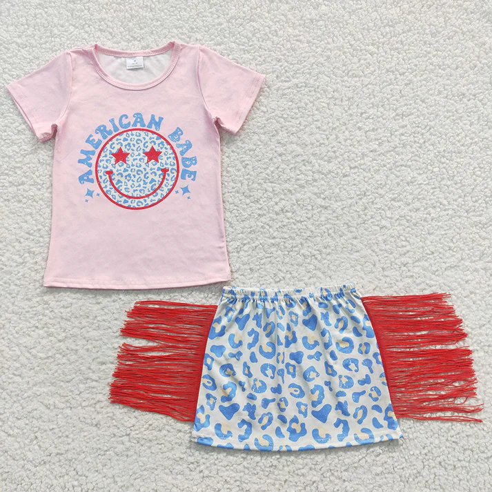 RTS NO MOQ Baby girl clothes tassel Short Sleeve shorts Suit