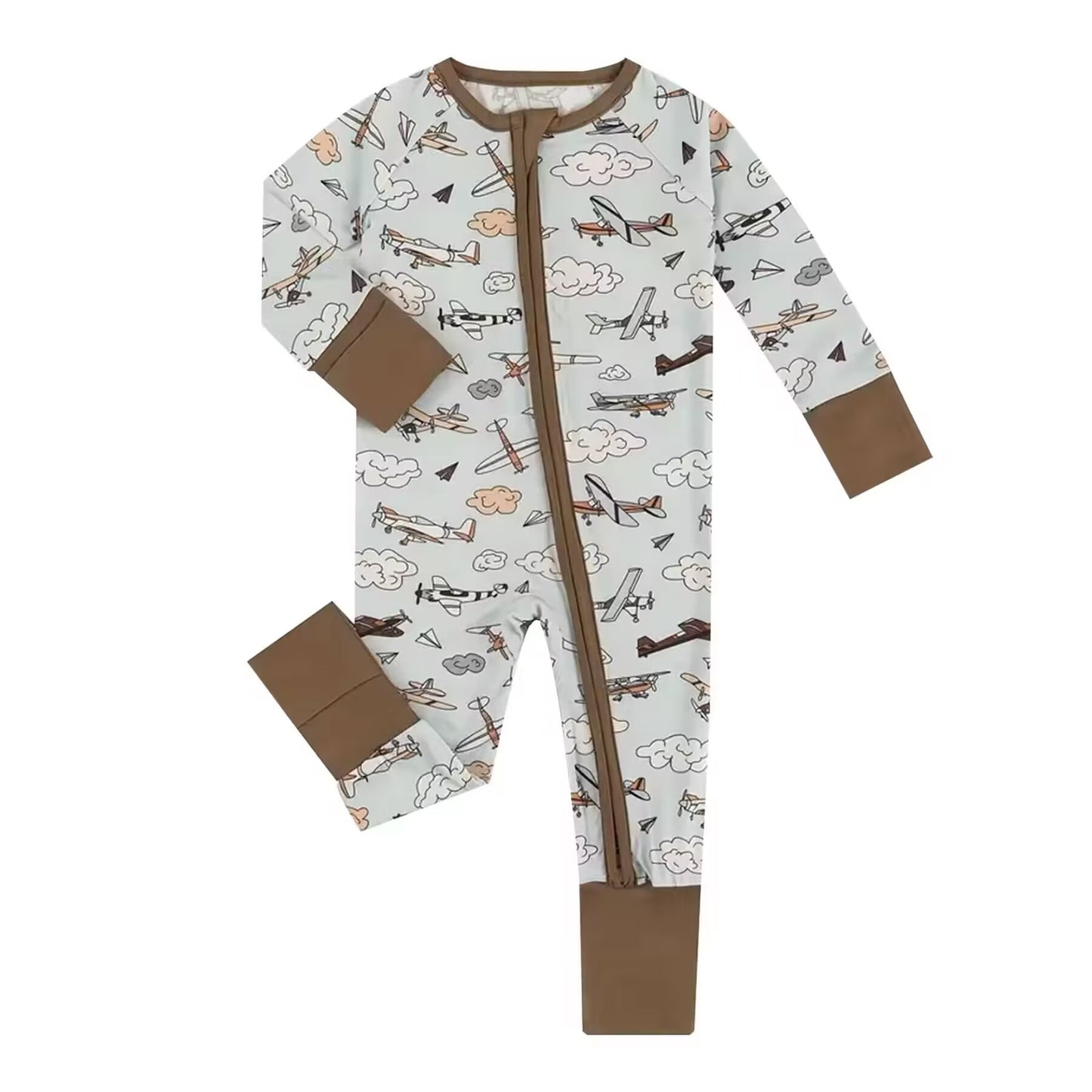 baby boys clothes airplane clouds long sleeve summer romper