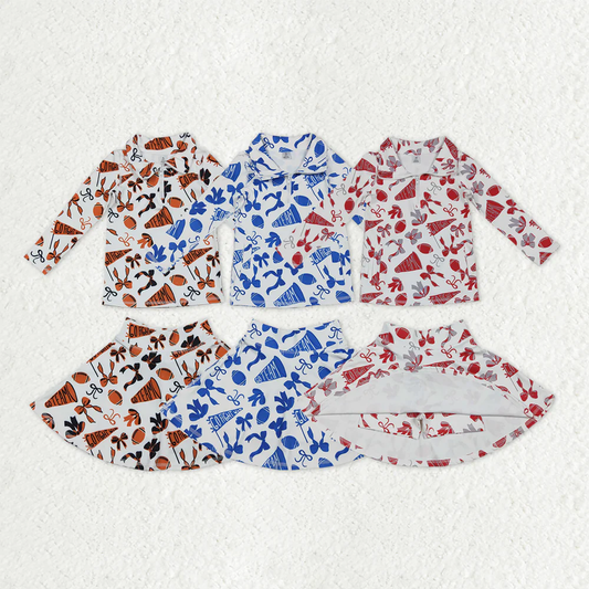 RTS NO MOQ Sibling baby girl clothes team cheer bow long sleeve skirts sets