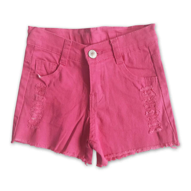 RTS NO MOQ Sibling Baby Girls mustard distressed denim shorts