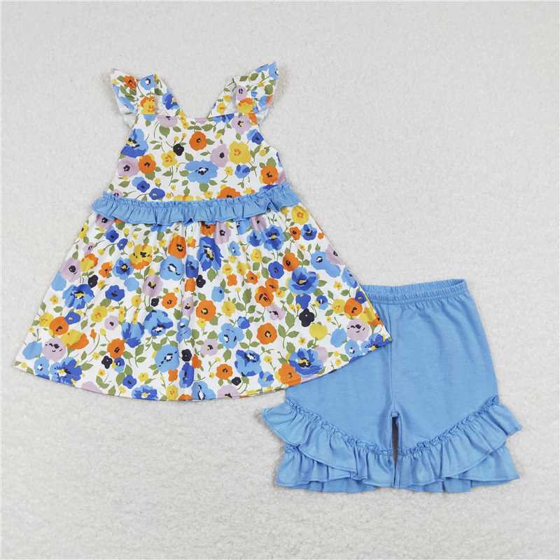 RTS baby girls clothes floral Short Sleeve Shorts sets dress romper