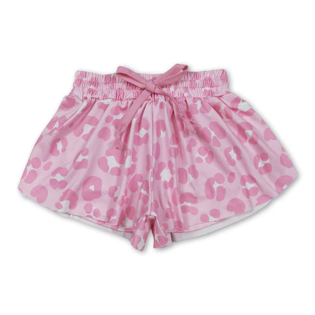 RTS NO MOQ Sibling Baby Girls Colorful Bows Leopard Skorts Ruffle Summer Shorts Bottoms