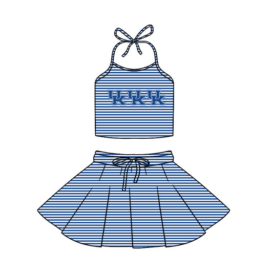 Custom moq 5 mix size milk silk summer teams baby girl boys clothes blue short sleeve skirts set and top and dress and rompers series