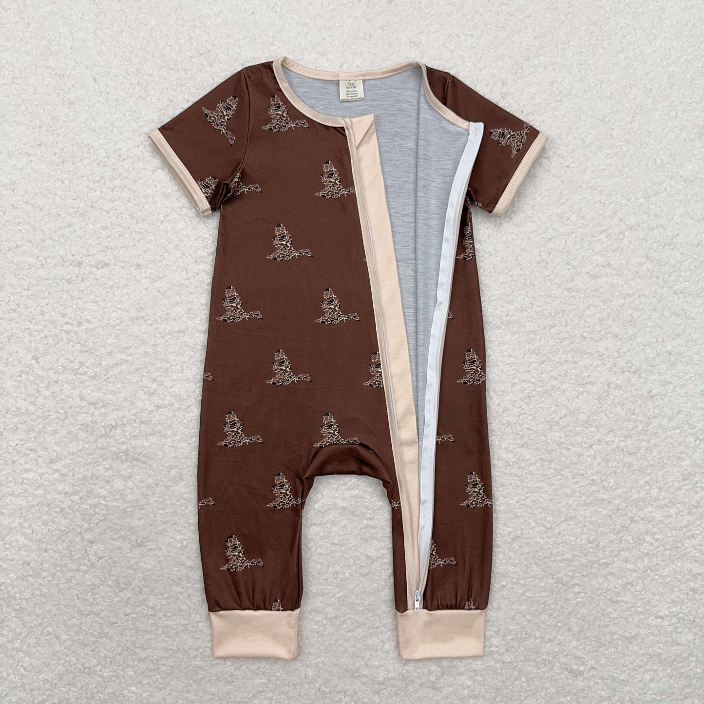 RTS NO MOQ（In Stock) SR1898 Modal duck brown zipper short sleeve bodysuit