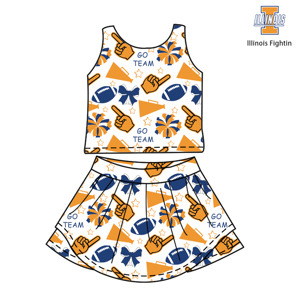 Custom moq 5 mix sizes summer teams baby girls clothes team orange short sleeve skirts shorts sets and dress-25.6.7