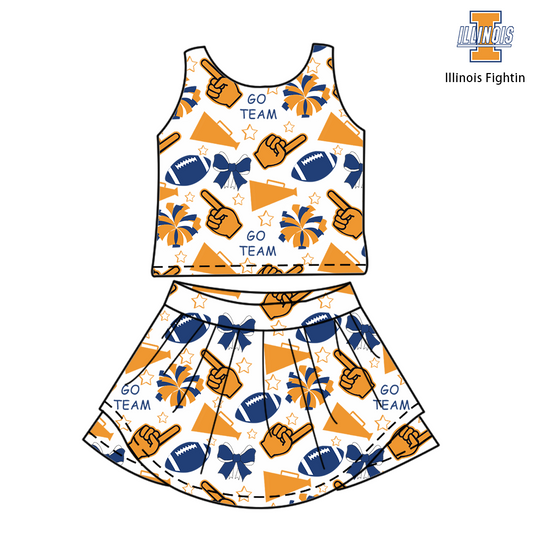 Custom moq 5 mix sizes summer teams baby girls clothes team orange short sleeve skirts shorts sets and dress-25.6.7