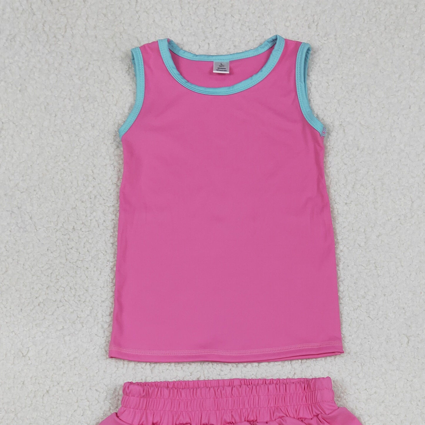 RTS NO MOQ yoga fabric cotton GSSO3526 Baby Girls Pink Sleeveless Vest Ruffle Shorts Active Set