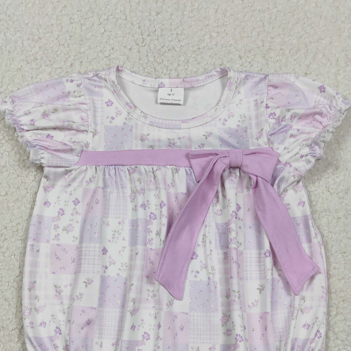 RTS NO MOQ SR3730 Baby Girls Ruffle Rompers Short Sleeve Flowers Checked Bow Top Outfit for Infants