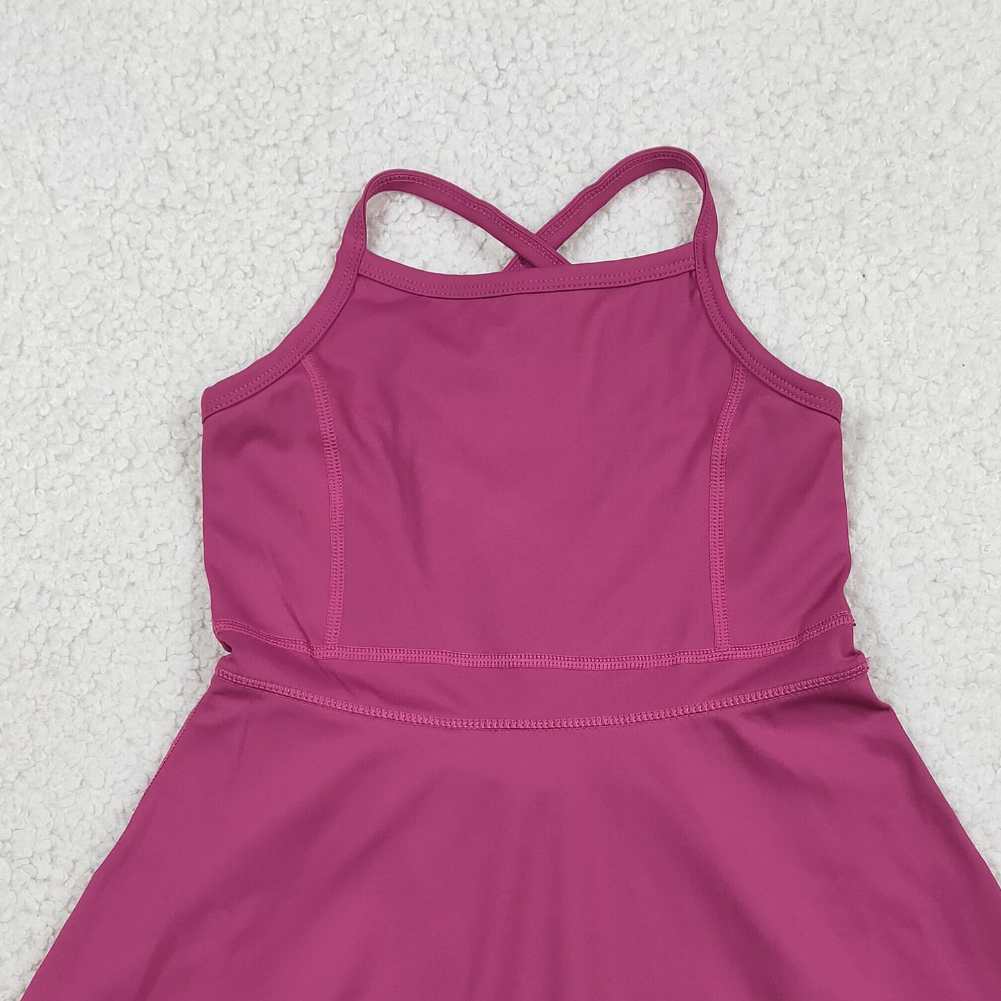 RTS NO MOQ yoga fabric cotton S0778 Baby Girls Wine Red Knit Knee Length Athletic Dress
