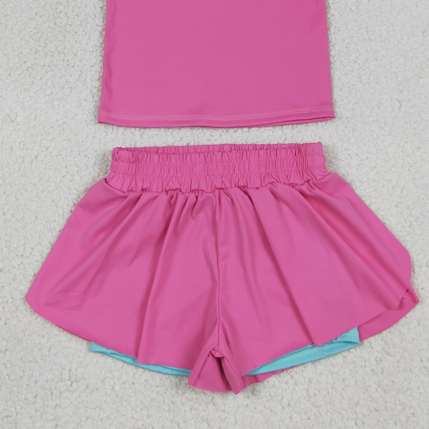 RTS NO MOQ yoga fabric cotton GSSO3526 Baby Girls Pink Sleeveless Vest Ruffle Shorts Active Set