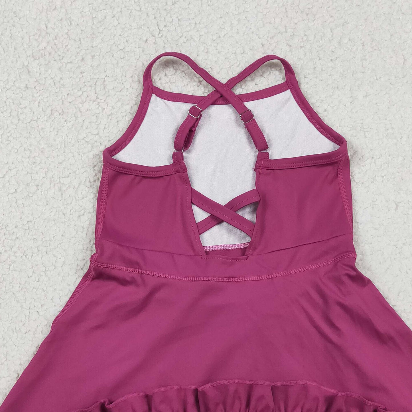 RTS NO MOQ yoga fabric cotton S0778 Baby Girls Wine Red Knit Knee Length Athletic Dress