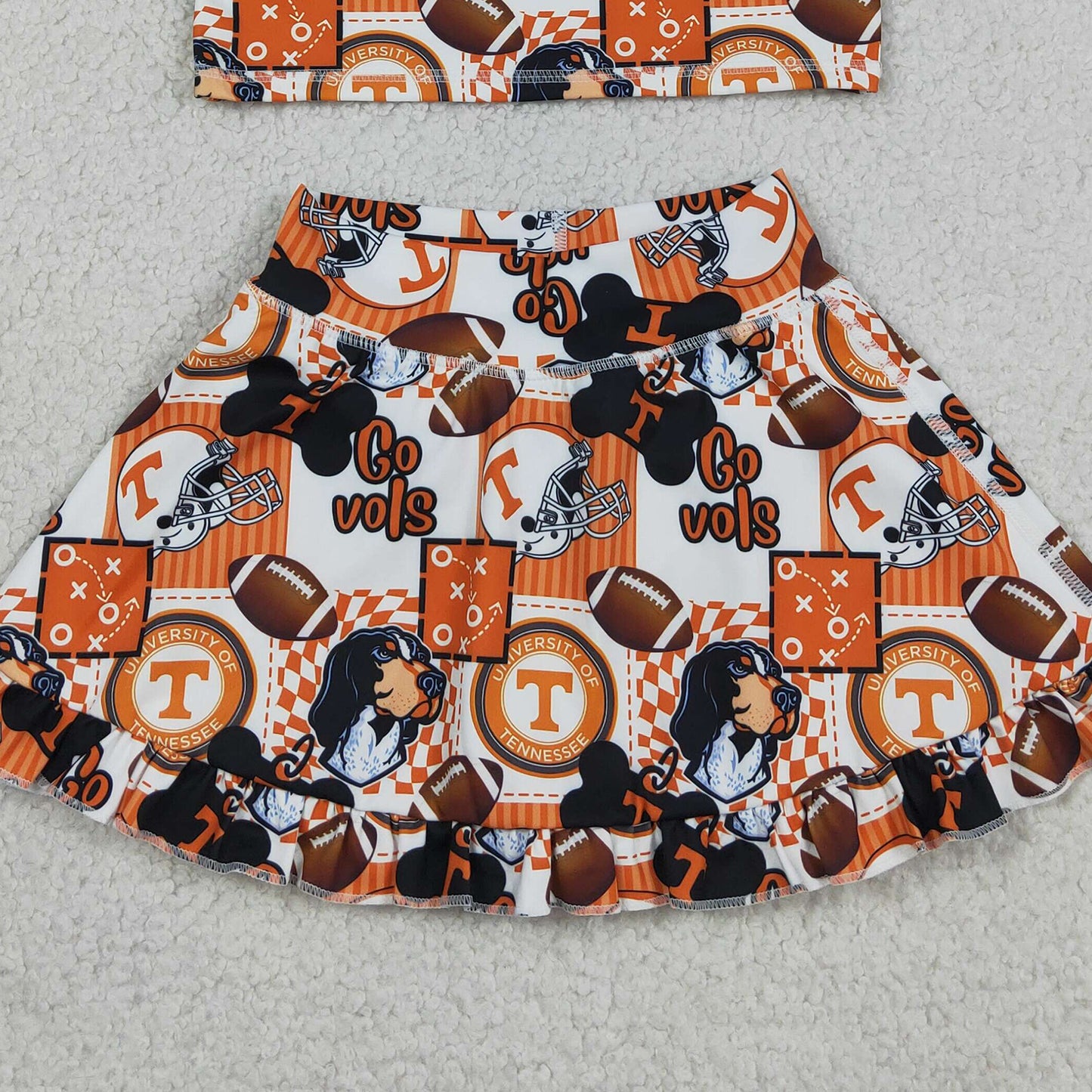 RTS NO MOQ yoga fabric GSD3613 Baby Girls Team Yoga Football Go Vols Vest And Ruffle Skirt