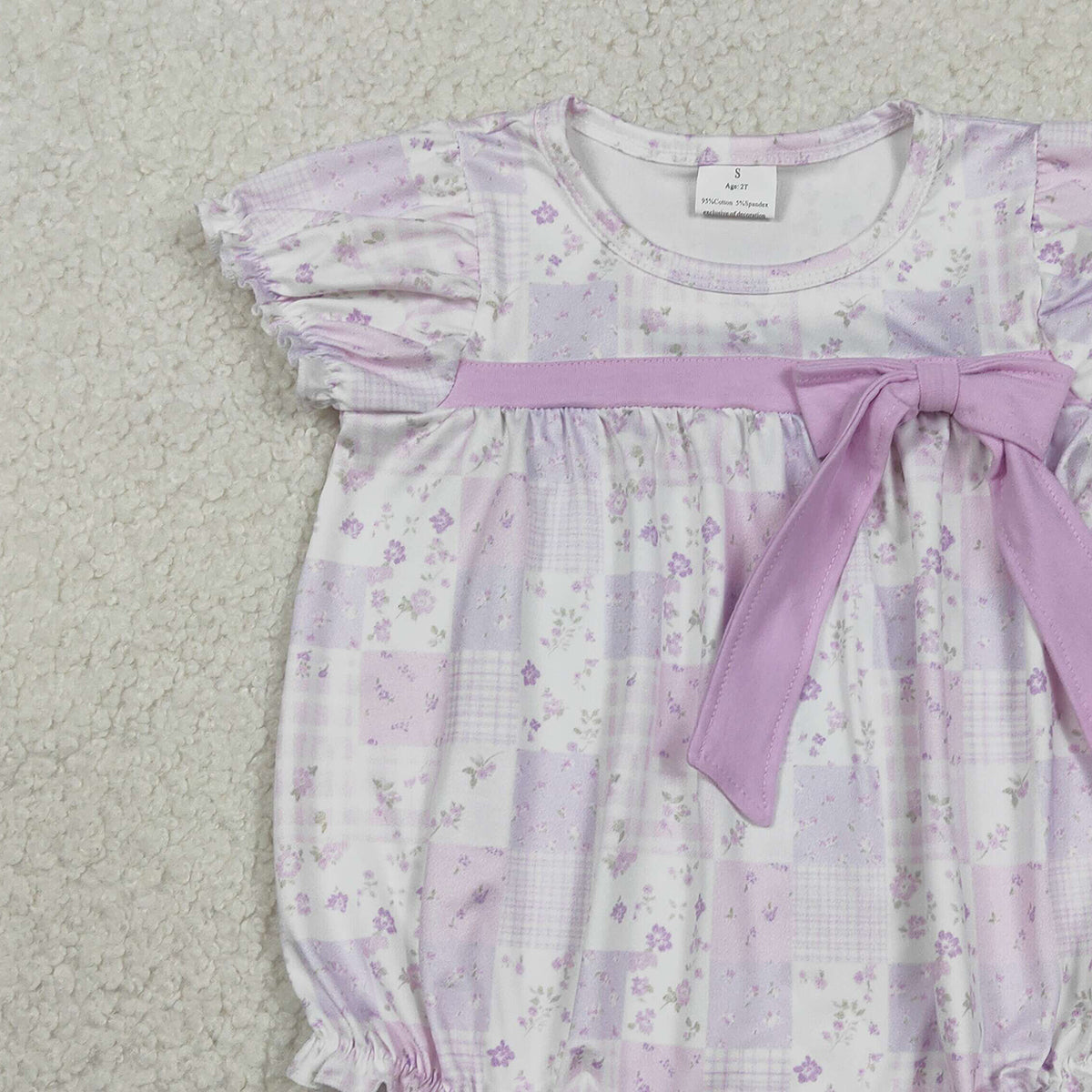 RTS NO MOQ SR3730 Baby Girls Ruffle Rompers Short Sleeve Flowers Checked Bow Top Outfit for Infants