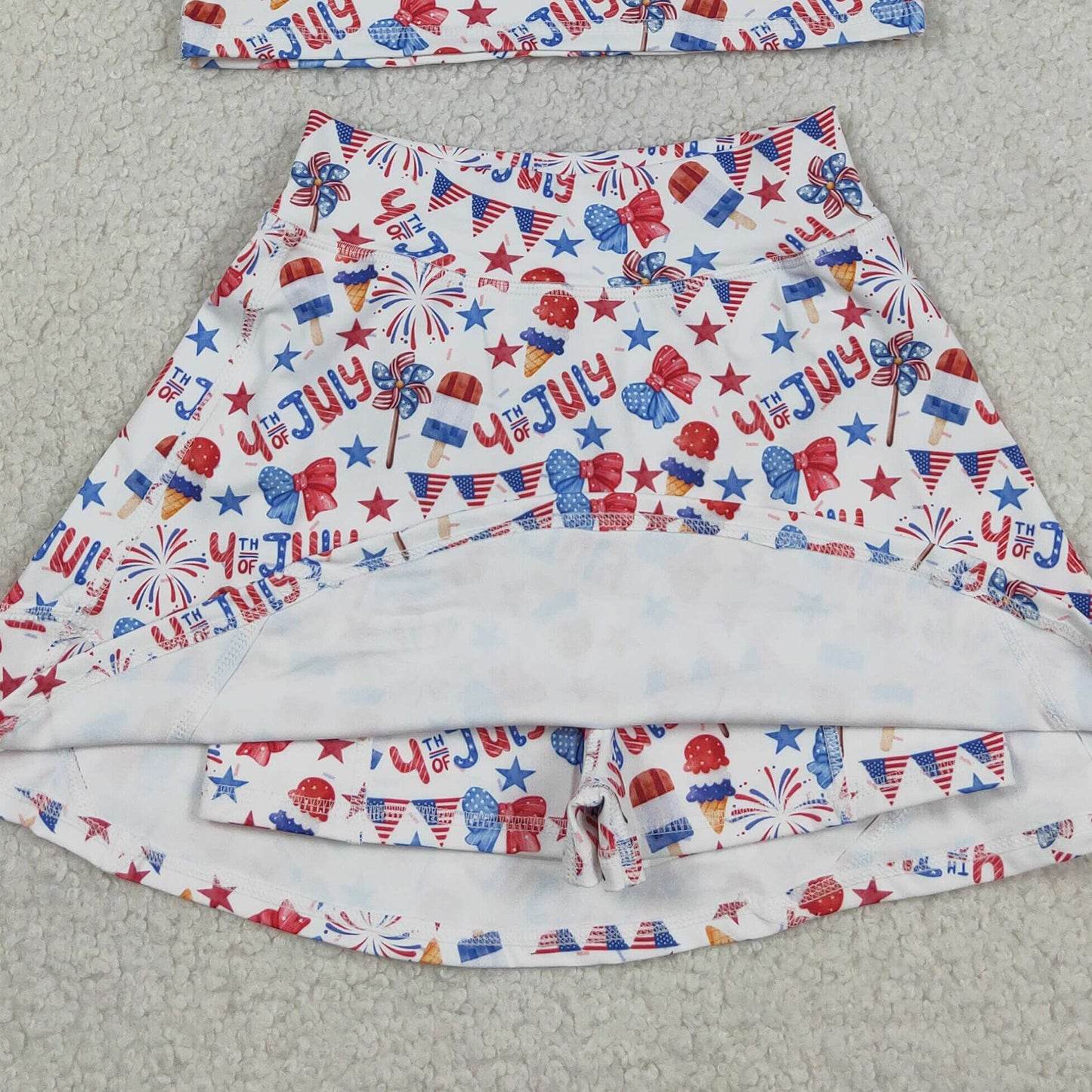 RTS NO MOQ GSD3498 yoga fabric Baby Girls 4th of July Popsicle Star Bow Active Clothes Set