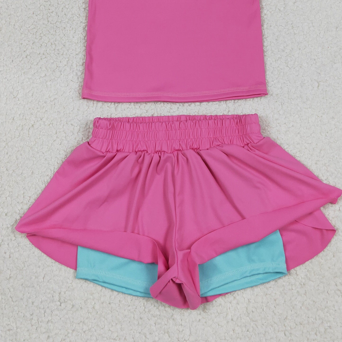 RTS NO MOQ yoga fabric cotton GSSO3526 Baby Girls Pink Sleeveless Vest Two Piece Active Clothes Set