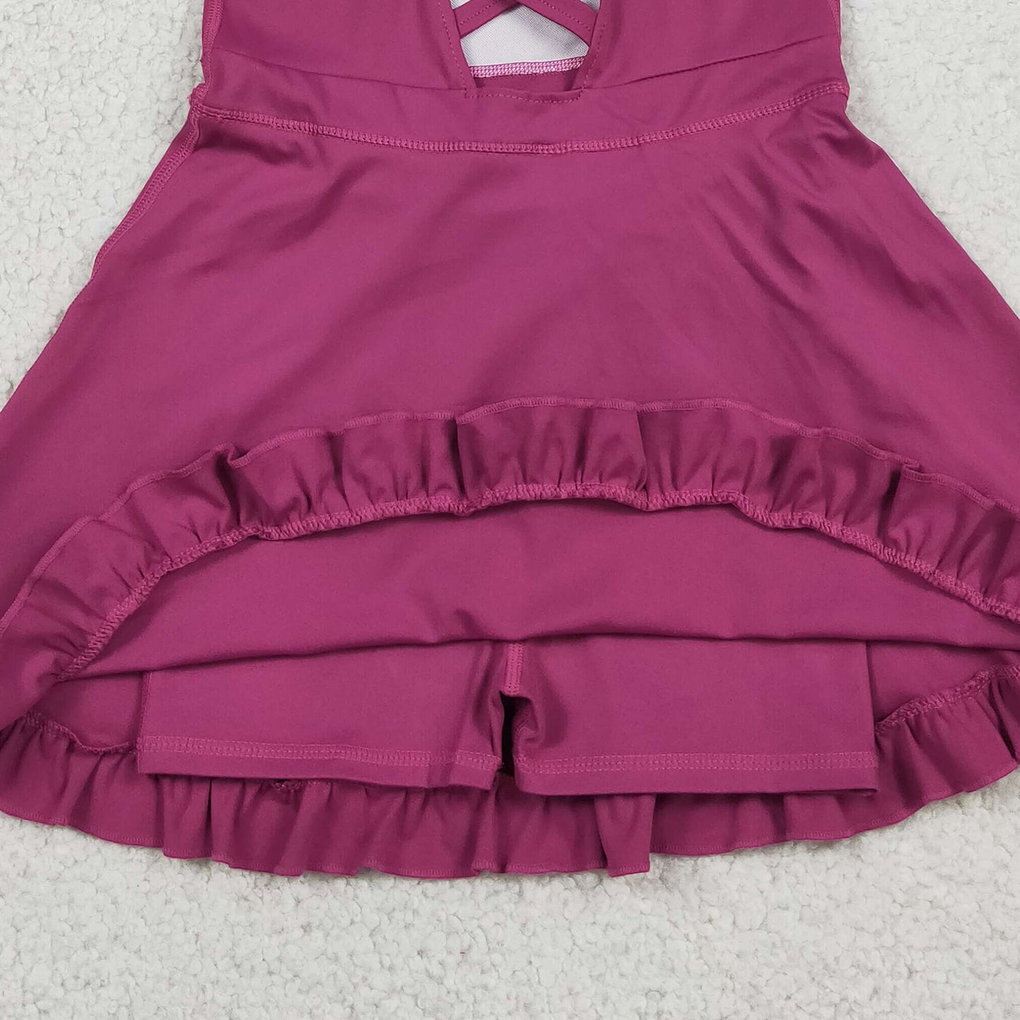 RTS NO MOQ yoga fabric cotton S0778 Baby Girls Wine Red Knit Knee Length Athletic Dress