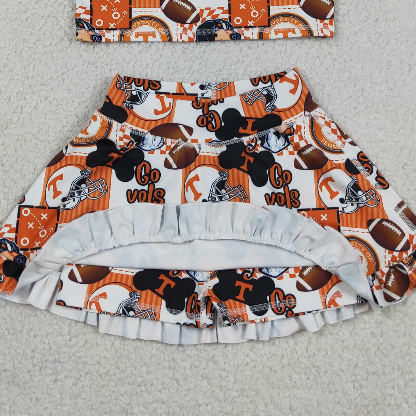 RTS NO MOQ yoga fabric GSD3613 Baby Girls Team Yoga Football Go Vols Vest And Ruffle Skirt