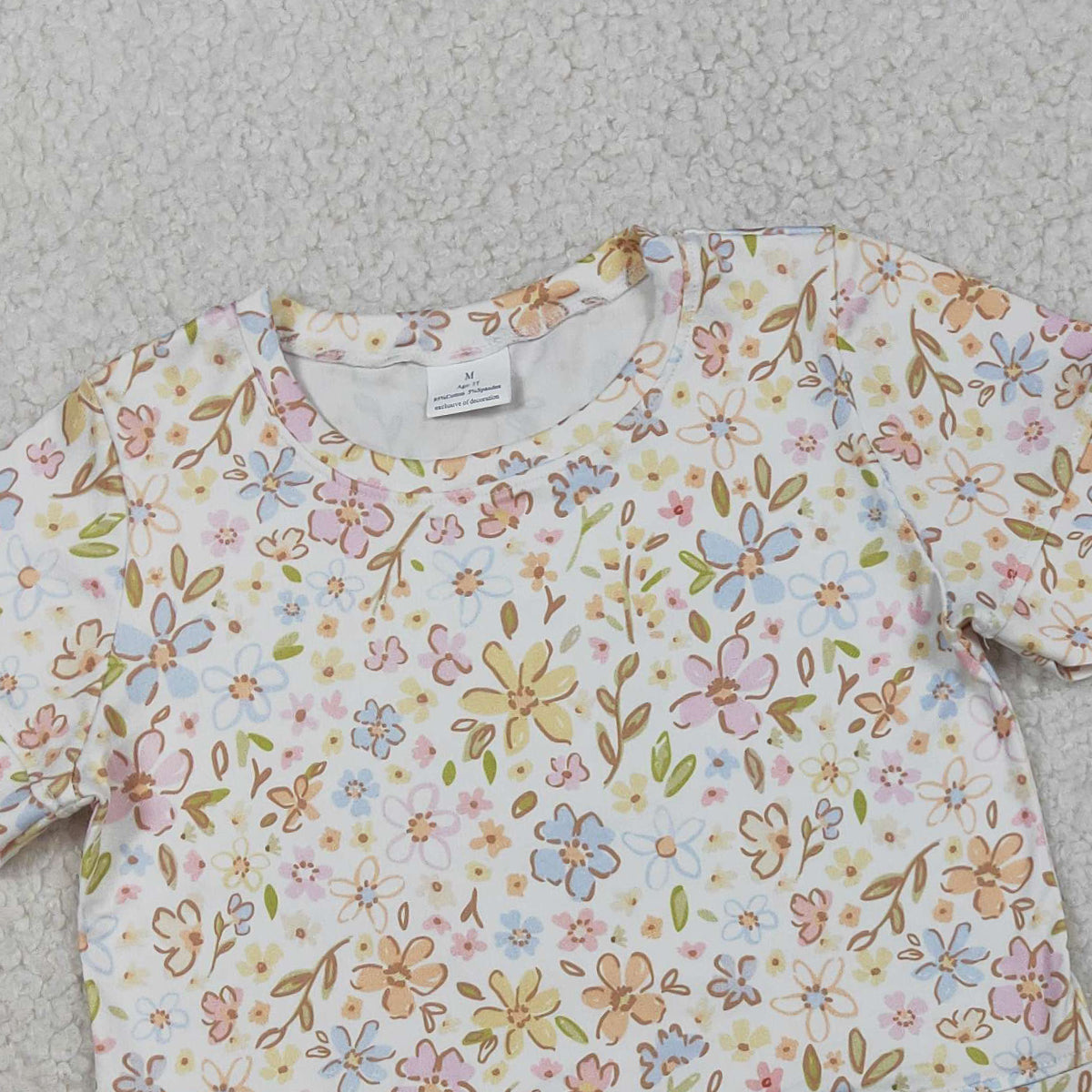 RTS NO MOQ GSSO3268 Baby Girls Short Sleeve Colorful Flowers Top And Shorts Set Scallop Trim Outfit for Little Ones