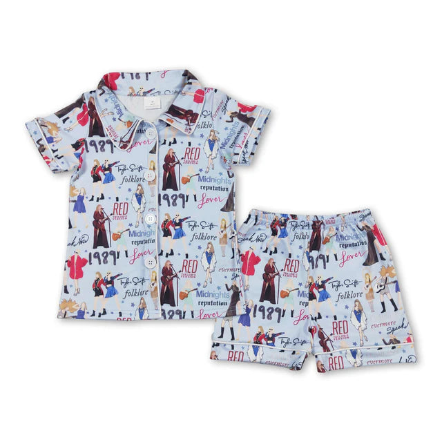 RTS NO MOQ Sibling Baby Boys Grey Rodeo Horse Shirt Buttons Top Shorts Pajamas Clothes Sets