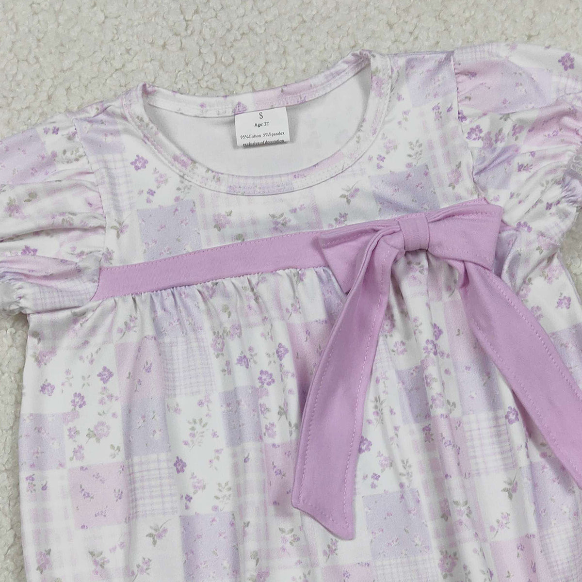 RTS NO MOQ SR3730 Baby Girls Ruffle Rompers Short Sleeve Flowers Checked Bow Top Outfit for Infants