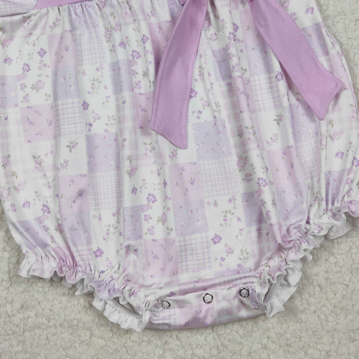 RTS NO MOQ SR3730 Baby Girls Ruffle Rompers Short Sleeve Flowers Checked Bow Top Outfit for Infants