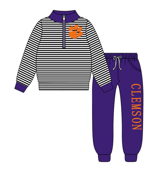 Custom moq 5 mix size milk silk summer teams baby boy clothes purple long sleeve pants sets-25.8.25