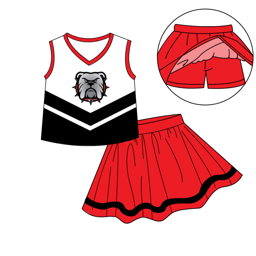 Custom moq 5 mix size milk silk eta 6-8weeks summer teams brick red baby girls clothes team sleeveless skirts shorts sets cheer sets Cute school series school cheer sets